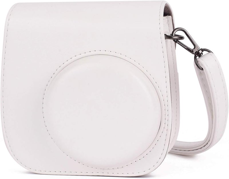 Phetium Instant mini 12 Camera Protective Case Compatible with Instax Mini 12 11,PU Leather Bag with Pocket and Adjustable Shoulder Strap (White) - Image 1